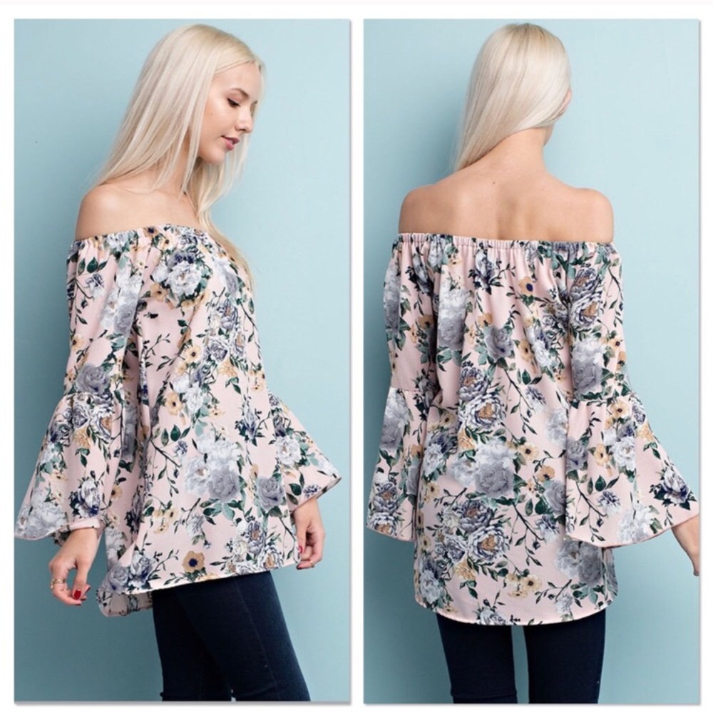 π¨ SALE! Blush Floral Off Shoulder Bell Sleeve Top - Picture 4 of 4